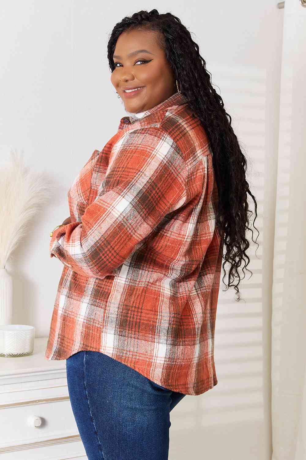 Double Take Plaid Collared Neck Long Sleeve Shirt - Tigbuls Variety Fashion