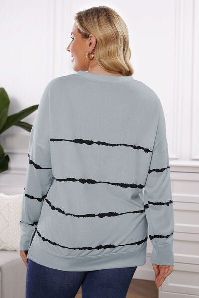 Plus Size Round Neck Dropped Shoulder Sweatshirt - Tigbuls Variety Fashion
