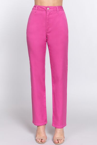 Pink High Waist Straight Twill Pants - Tigbuls Variety Fashion