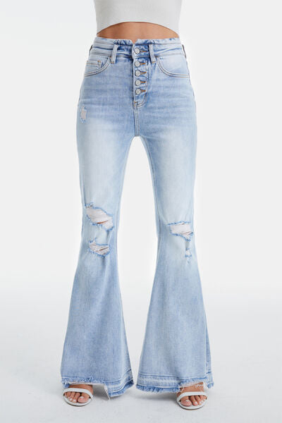 Full Size Run Distressed Raw Hem High Waist Flare Jeans - Tigbuls Variety Fashion