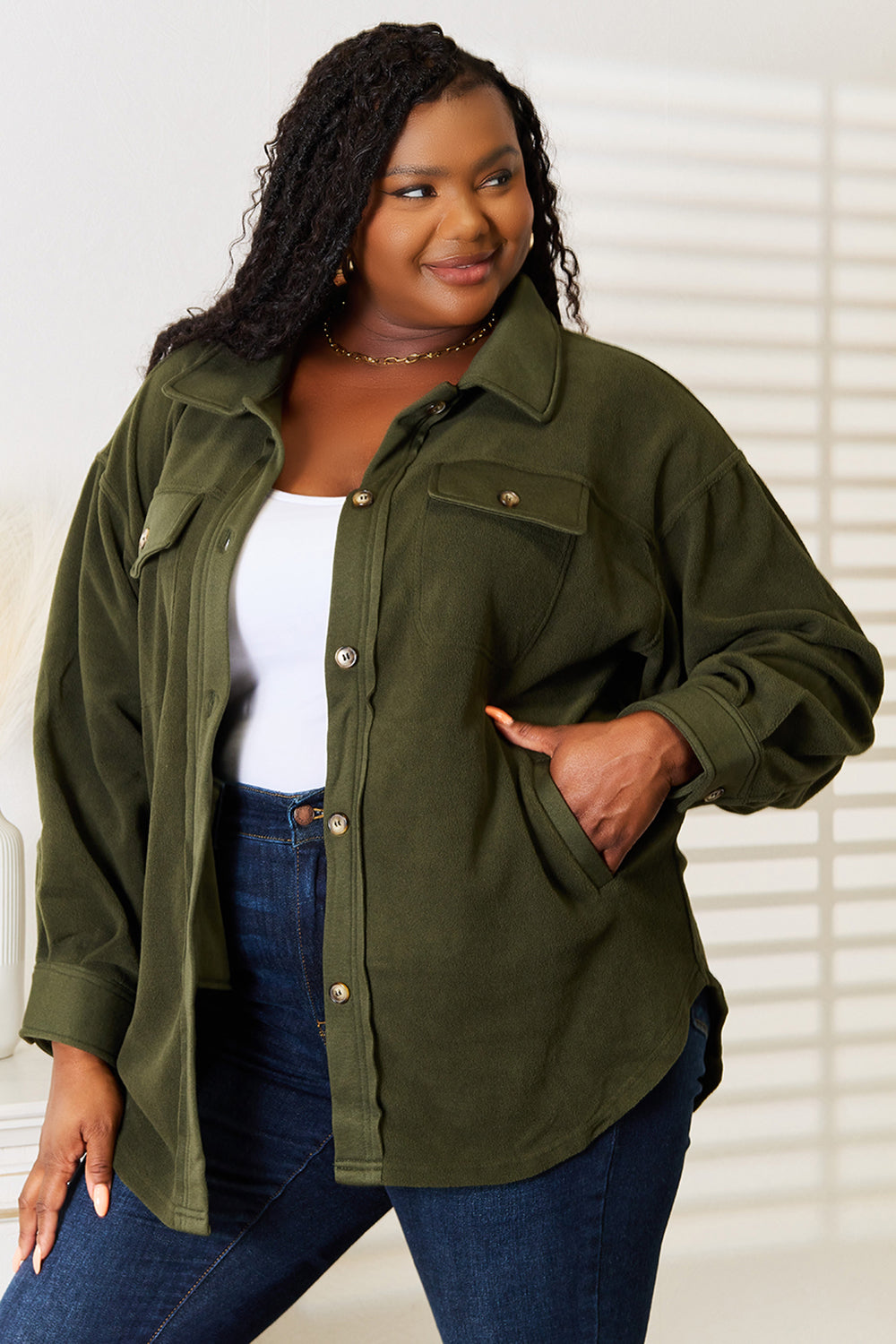 Army Green Button Down Shacket - Tigbuls Variety Fashion