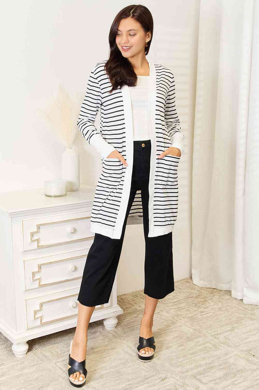 Striped Open Front Longline Cardigan - Tigbuls Variety Fashion