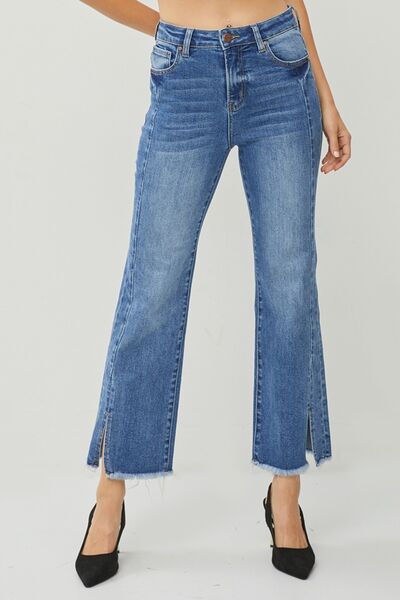 RISEN High Waist Raw Hem Slit Straight Jeans - Tigbuls Variety Fashion
