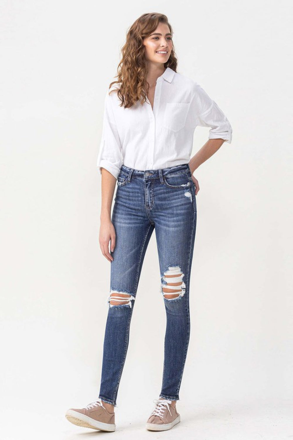 Full Size Run High Rise Distressed Skinny Jeans - Tigbul's Fashion