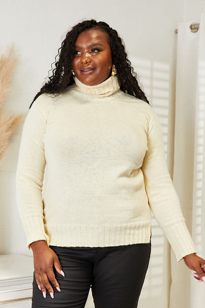 Heimish Full Size Long Sleeve Turtleneck Sweater with Side Slit - Tigbuls Fashion