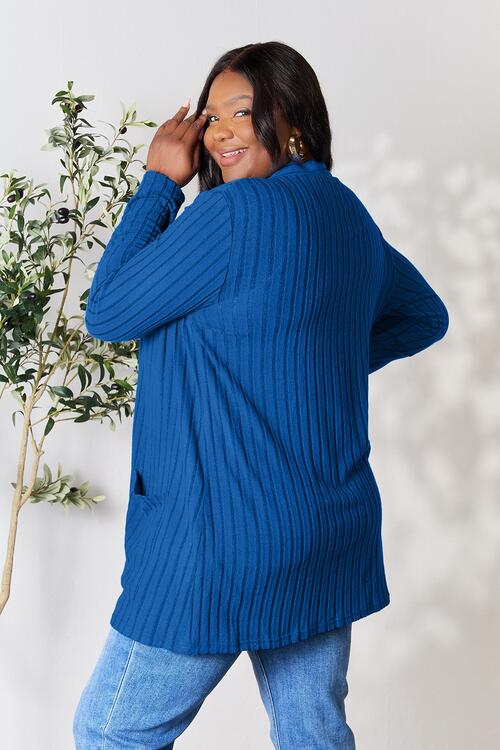 Ribbed Open Front Cardigan with Pockets - Tigbuls Variety Fashion