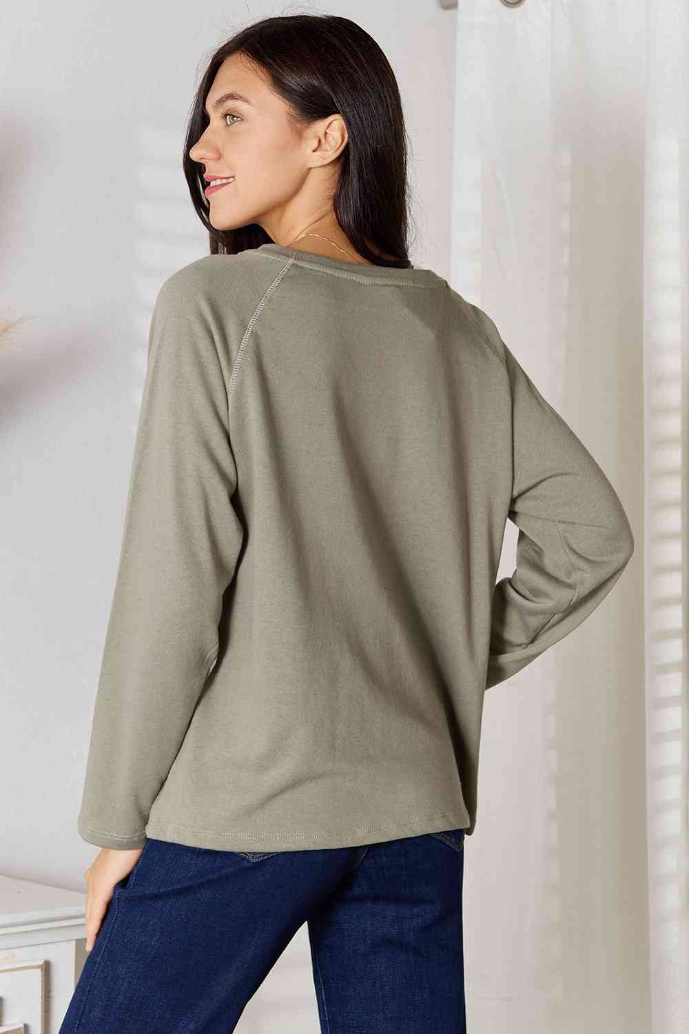 V-Neck Long Sleeve T-Shirt in Sage - Tigbuls Variety Fashion