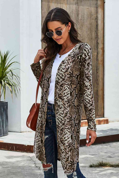 Double Take Printed Open Front Longline Cardigan - Tigbuls Variety Fashion