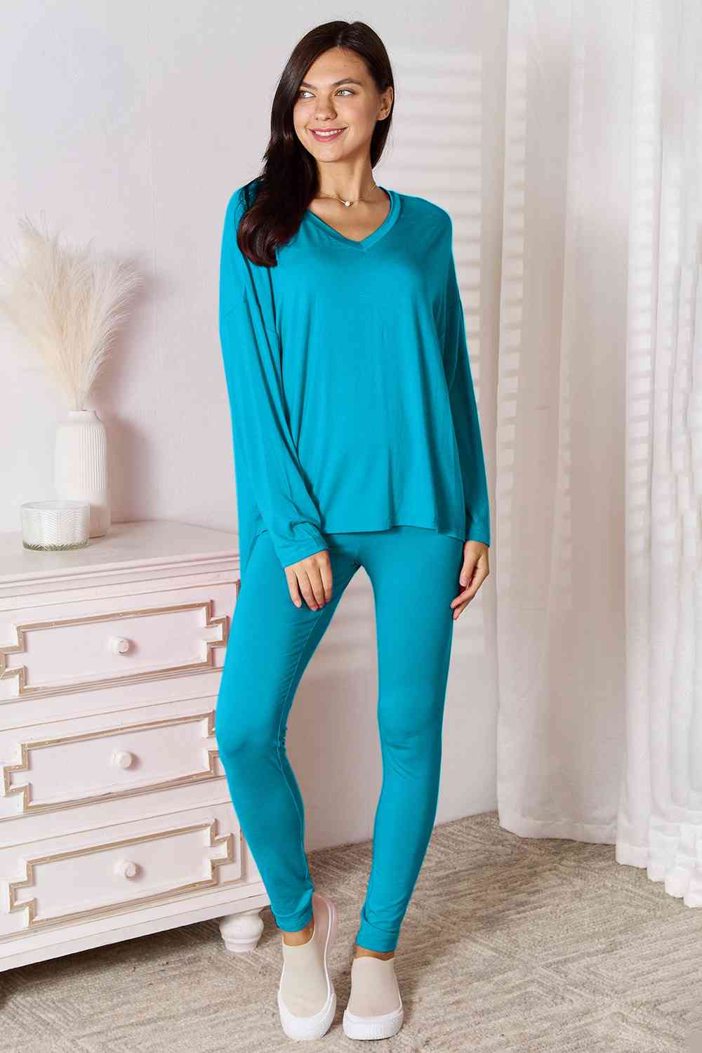 Basic Bae Full Size V-Neck Soft Rayon Long Sleeve Top and Pants Lounge Set - Tigbuls Variety Fashion