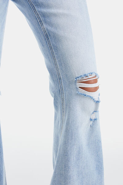 Full Size Run Distressed Raw Hem High Waist Flare Jeans - Tigbuls Variety Fashion