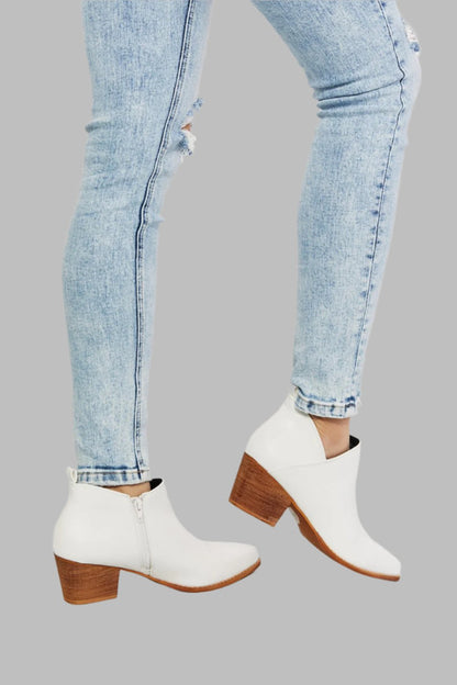 MMShoes Trust Yourself Embroidered Crossover Cowboy Bootie in White - Tigbul's Fashion