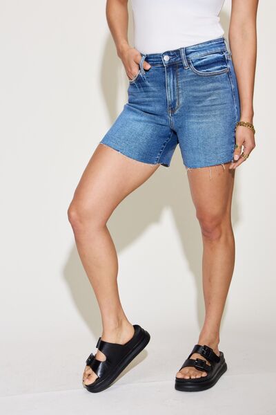 Judy Blue Full Size High Waist Slim Denim Shorts - Tigbuls Variety Fashion