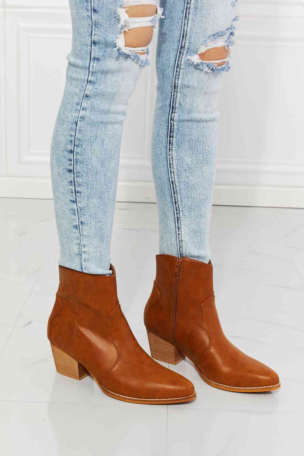 Faux Leather Western Ankle Boots in Ochre | Tigbuls Variety
