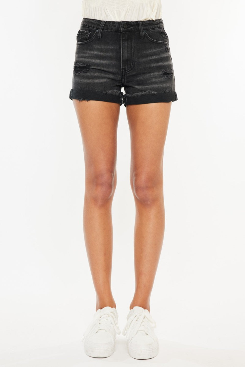 Kancan High Waist Distressed Denim Shorts - Tigbuls Variety Fashion