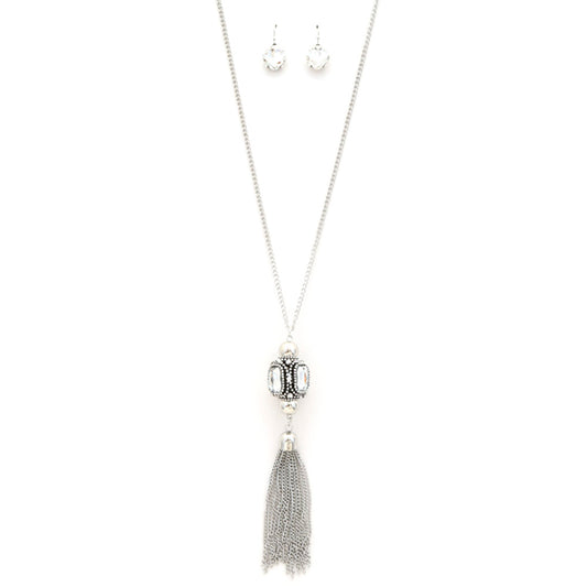Cube Rhinestone Chain Tassel Necklace - Tigbul's Variety Fashion Shop