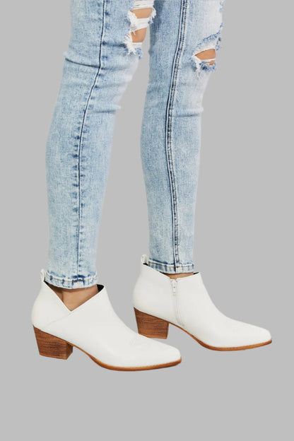 MMShoes Trust Yourself Embroidered Crossover Cowboy Bootie in White - Tigbul's Fashion