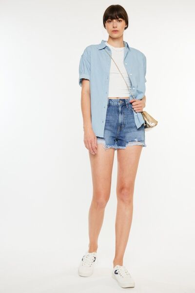 Kancan Distressed Raw Hem High Waist Denim Shorts - Tigbuls Variety Fashion