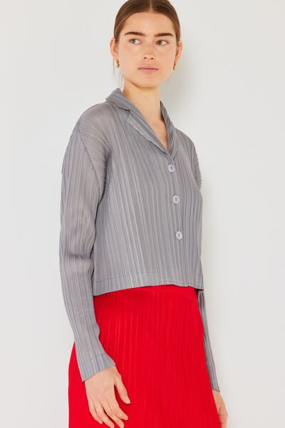 Pleated Cropped Button Up Shirt - Tigbuls Variety Fashion