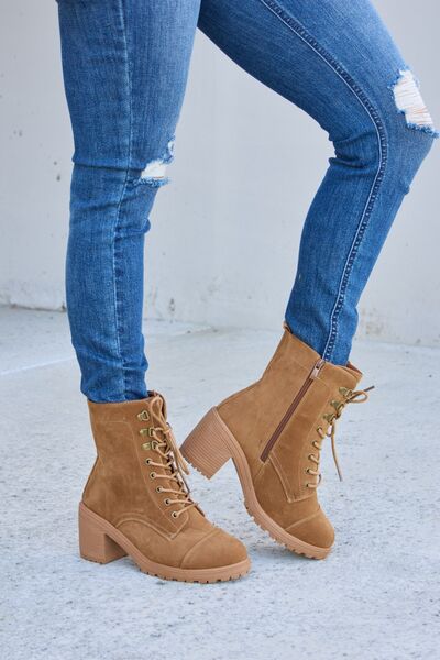 Forever Link Lace-Up Zipper Detail Block Heel Boots - Tigbuls Variety Fashion