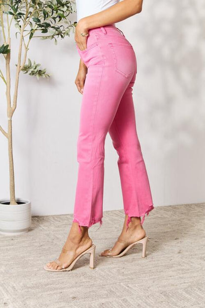 Pink Frayed Hem Bootcut Jeans - Tigbuls Variety Fashion