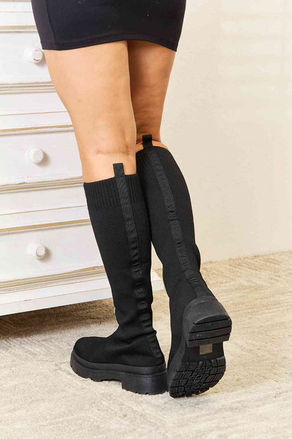 Black Footwear Knee-High Platform Sock Boots - Tigbuls Variety Fashion