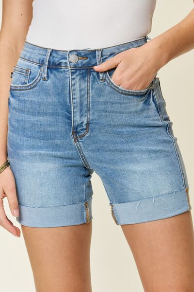 Judy Blue Full Size Tummy Control High Waist Denim Shorts - Tigbuls Variety Fashion