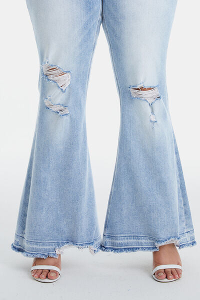  Full Size Run Distressed Raw Hem High Waist Flare Jeans- Tigbuls Variety Fashion
