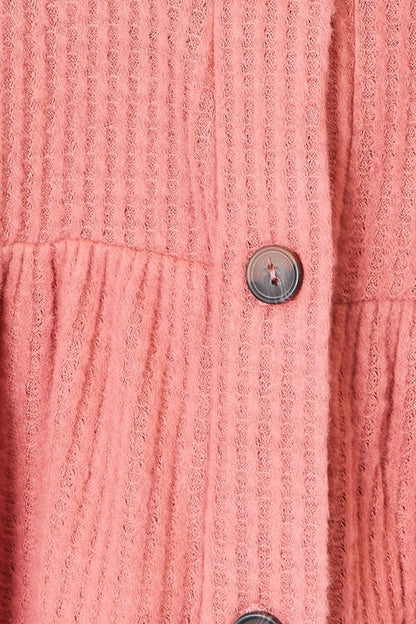 Mauve Waffle-Knit Button-Down Blouse | Tigbuls Variety Fashion