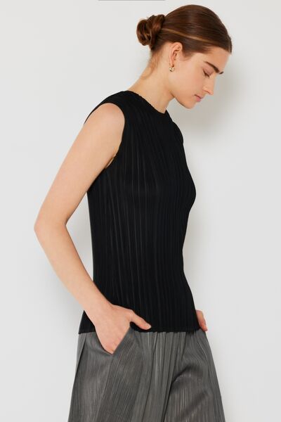 Pleated Sleeveless Crewneck Tank - Tigbuls Variety Fashion