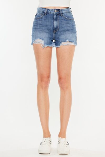 Kancan Distressed Raw Hem High Waist Denim Shorts - Tigbuls Variety Fashion