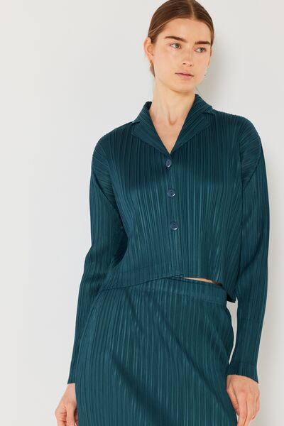 Pleated Cropped Button Up Shirt - Tigbuls Variety Fashion