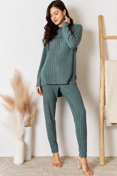 Ribbed High-Low Top and Pants Set Small-3XL - Tigbuls Variety Fashion
