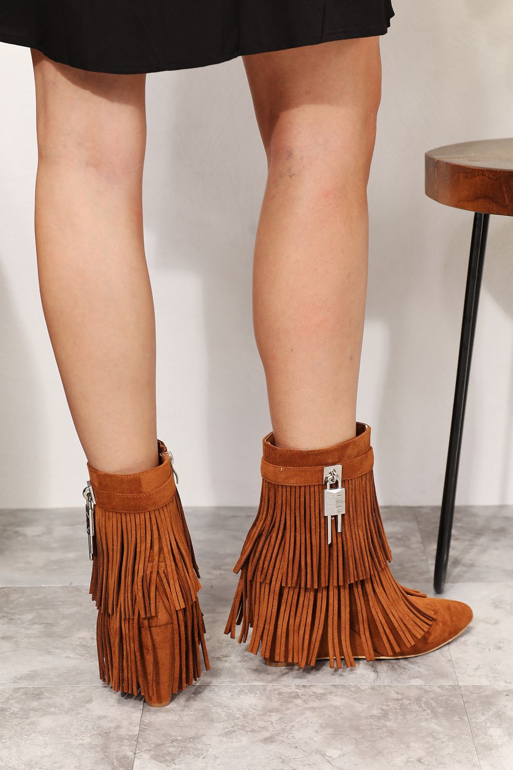 Tassel Wedge Heel Ankle Booties - Tigbuls Variety Fashion