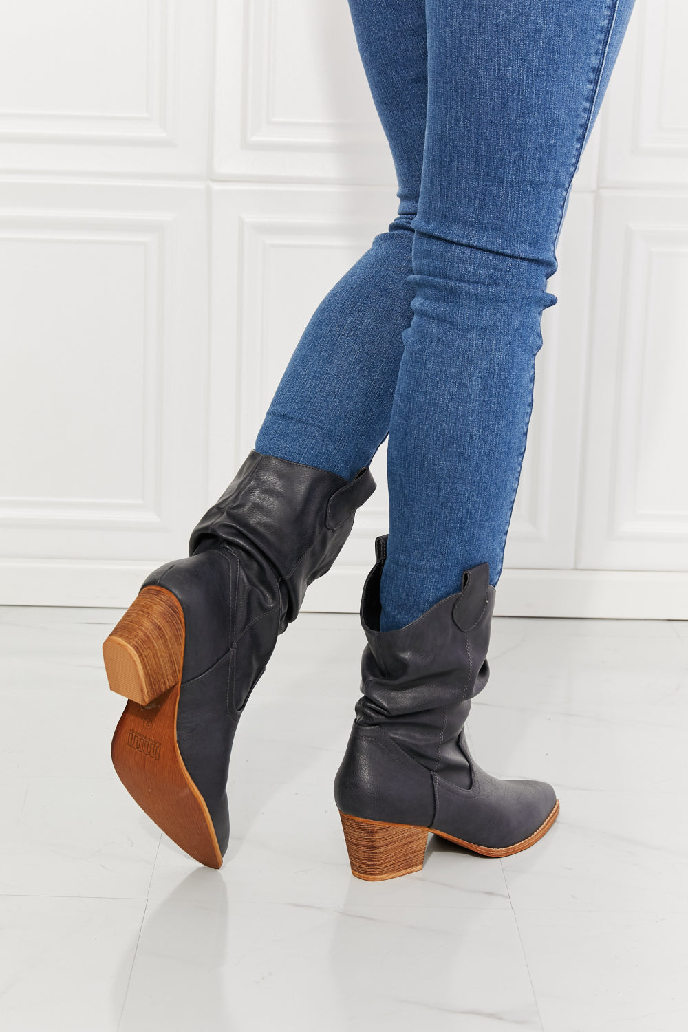 Women's Scrunch Cowboy Boots in Navy - Tigbul's Fashion