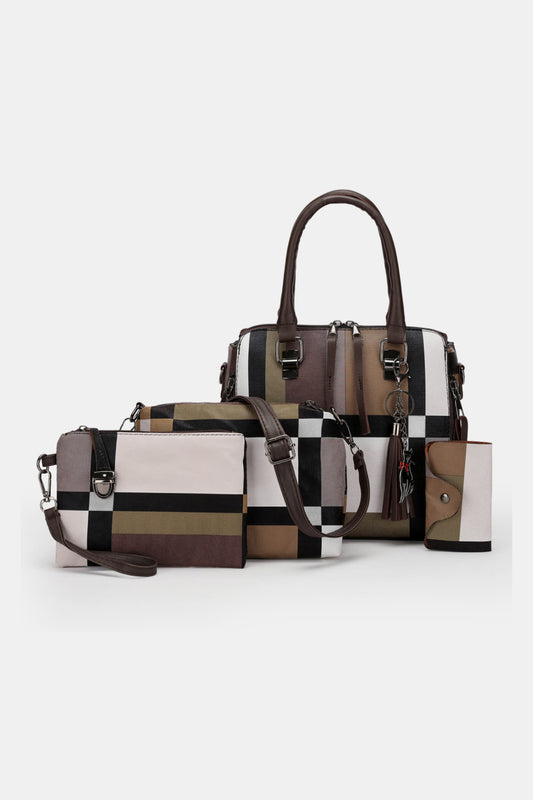 4-Piece Color Block PU Leather Bag Set - Tigbul's Fashion