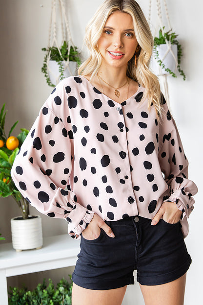 Printed Button Up Flounce Sleeve Shirt - Tigbuls Variety Fashion