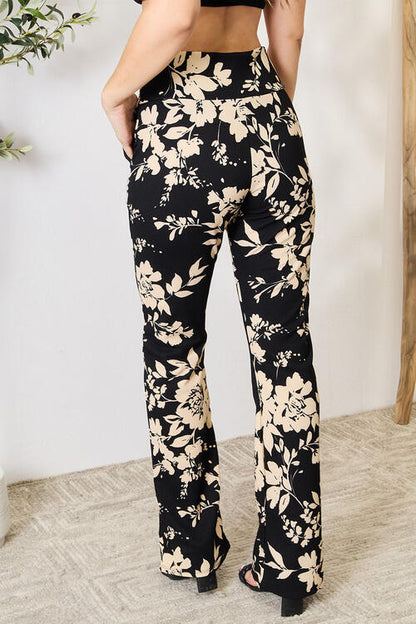 High Waist Floral Flare Pants Black/Taupe - Tigbuls Variety Fashion