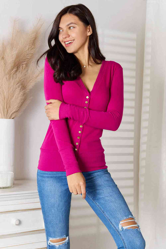 Zenana Full Size V-Neck Long Sleeve Cardigan - Tigbuls Variety Fashion