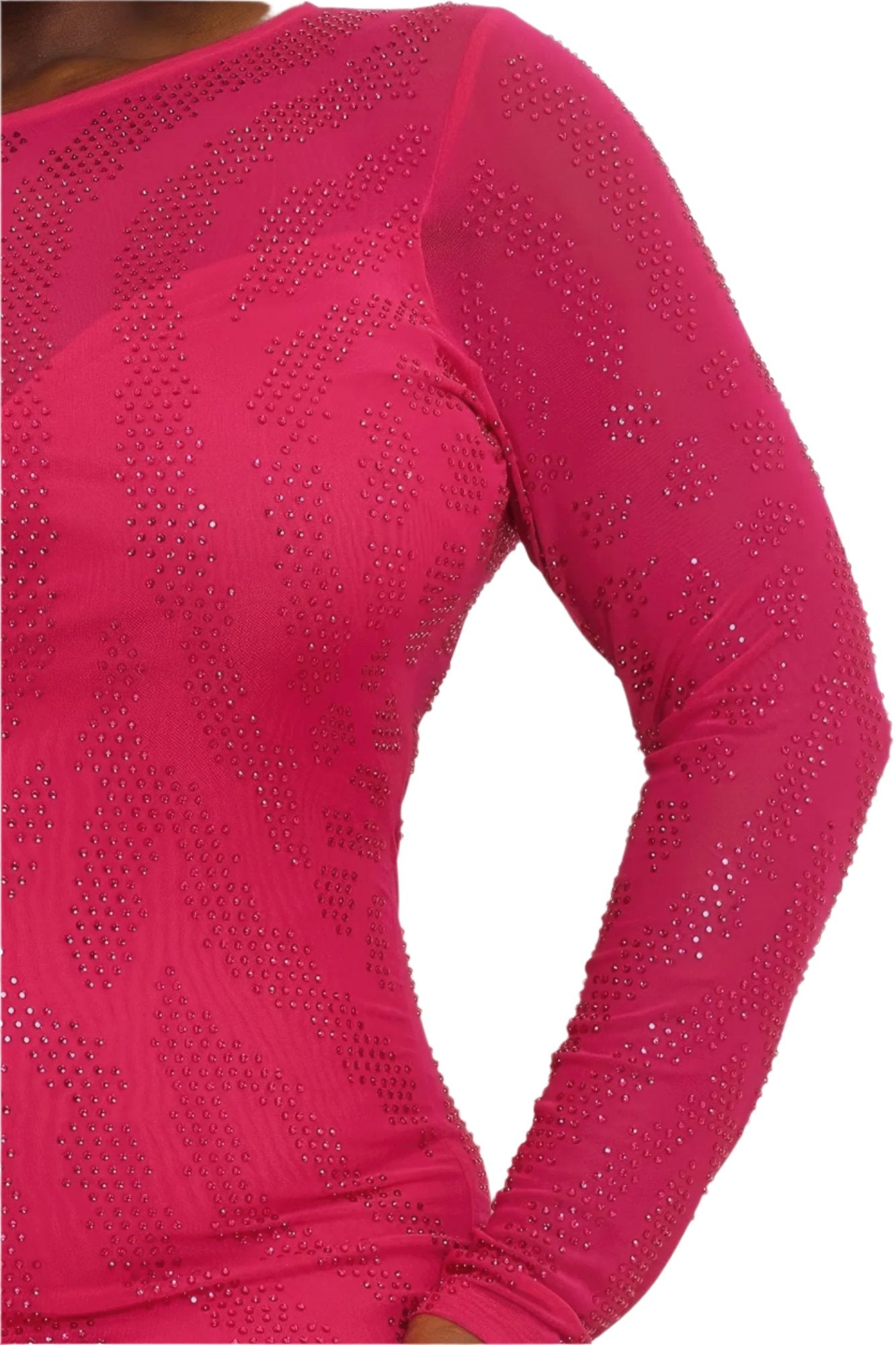 Magenta Rhinestone Mesh Plus Size Mini Dress - Tigbul's Variety Fashion Shop