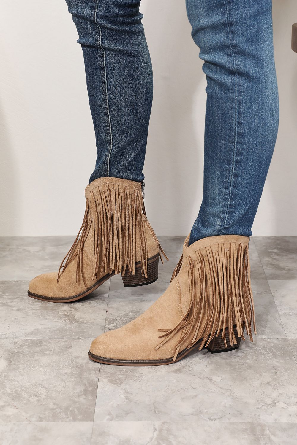 Women's Tan Fringe Cowboy Western Ankle Boots | Tigbuls Fashion
