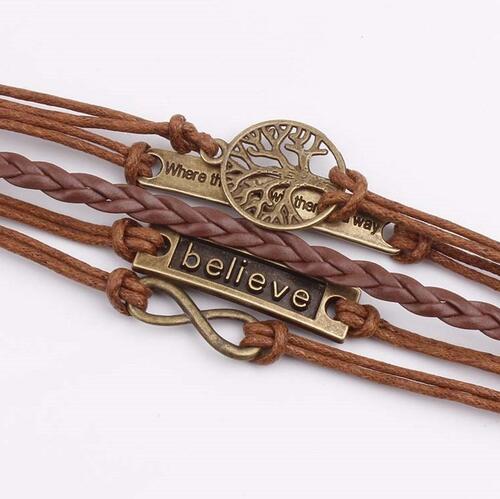 Alloy PU Leather Rope Bracelet - Tigbuls Variety Fashion