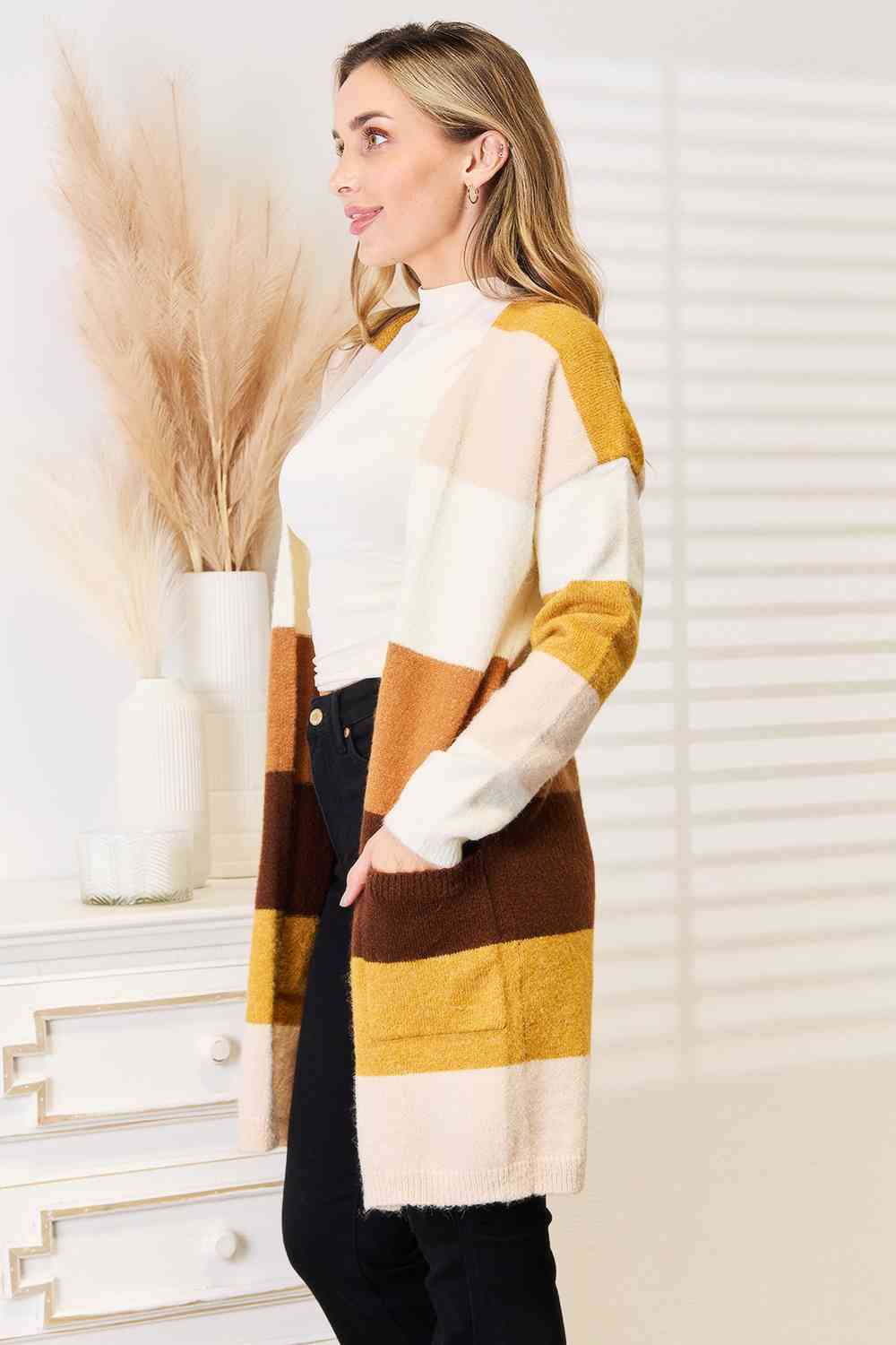 Woven Right Color Block Dropped Shoulder Cardigan - Tigbuls Variety Fashion