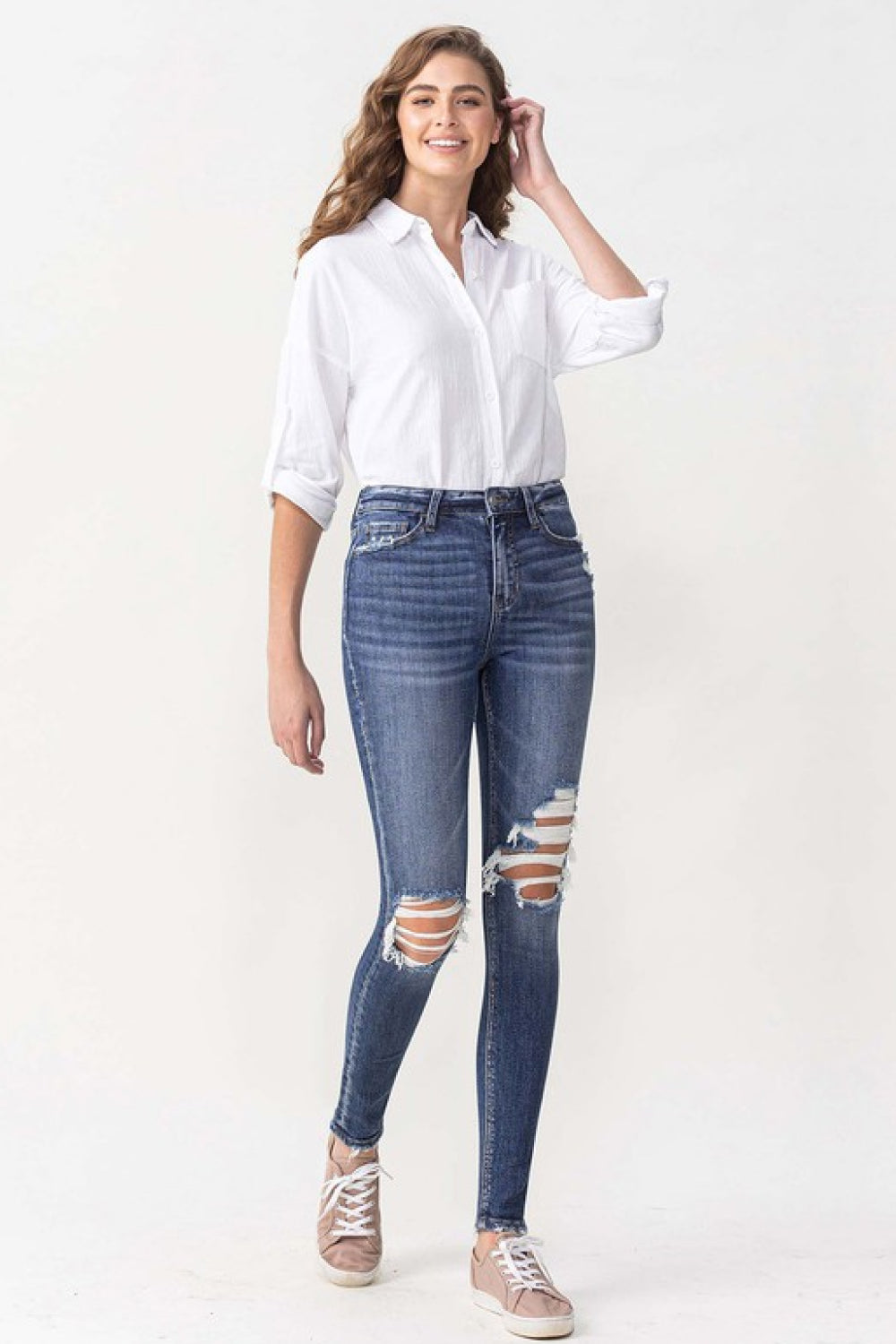 Full Size Run High Rise Distressed Skinny Jeans - Tigbul's Fashion