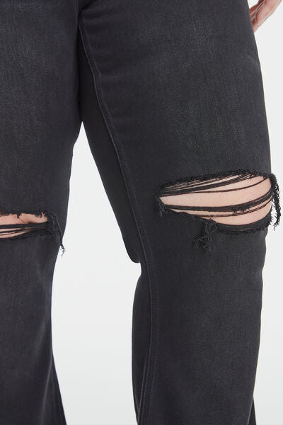 BAYEAS Full Size High Waist Distressed Raw Hem Flare Jeans - Tigbuls Variety Fashion