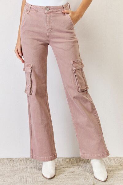 Mauve High Rise Cargo Wide Leg Jeans | Tigbuls Variety Fashion