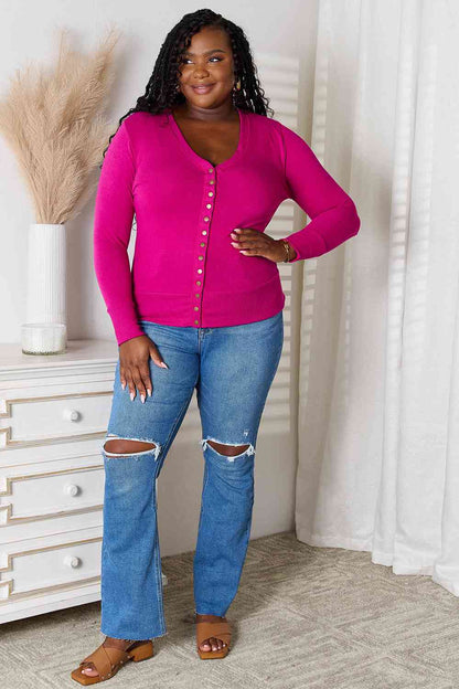 Zenana Full Size V-Neck Long Sleeve Cardigan - Tigbuls Variety Fashion
