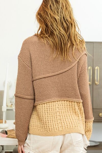 BiBi Texture Detail Contrast Drop Shoulder Sweater - Tigbuls Variety Fashion