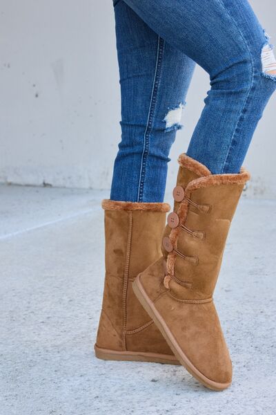 Tan Warm Fur Lined Flat Boots - Tigbuls Variety Fashion