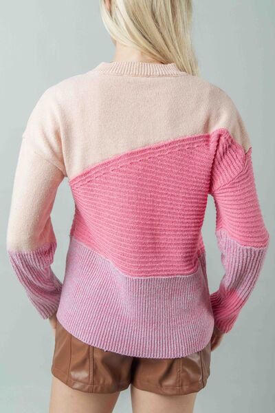 Very J Color Block Long Sleeve Sweater - Tigbuls Variety Fashion