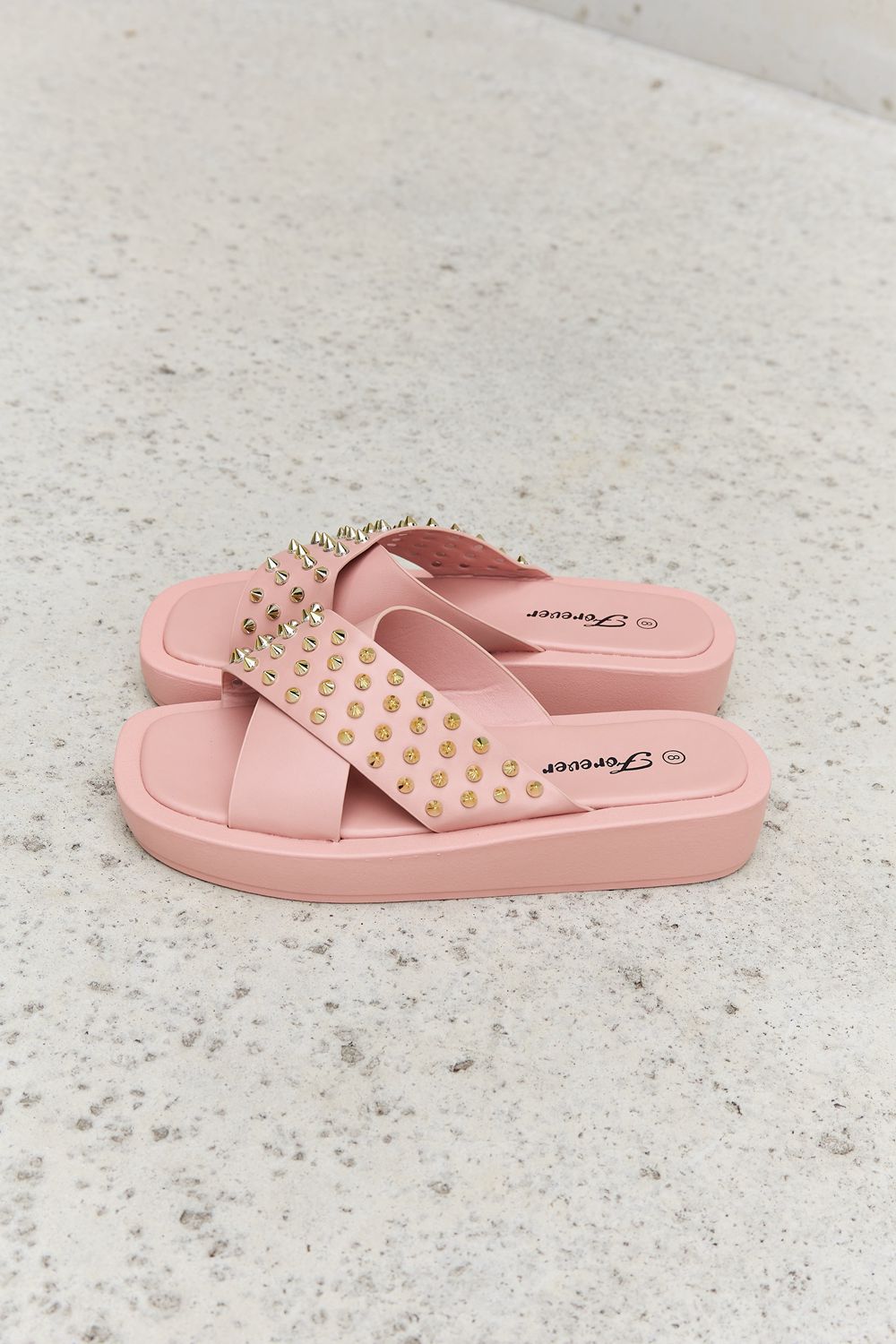 Forever Link Studded Cross Strap Sandals in Blush - Tigbul's Fashion